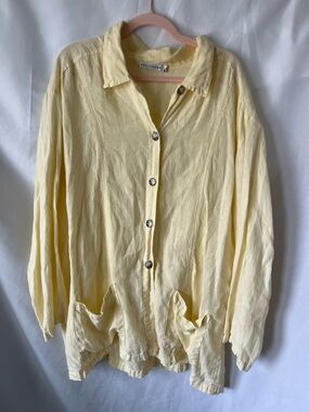 Women’s CUT LOOSE Butter Yellow* 100% Linen Button Down Tunic Top